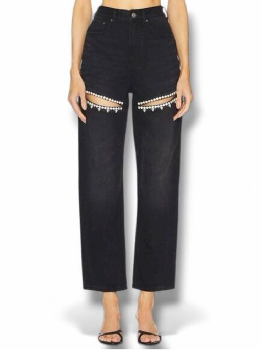 Torn by Ronny Kobo Black Jeans with Crystals on Thighs Size 28/6 BNWT